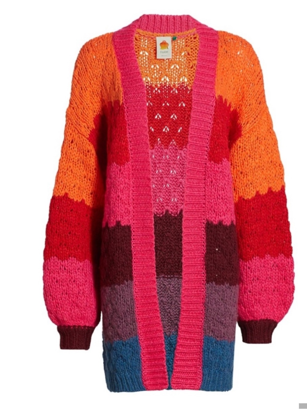 FARM Rio Pink Orange Red Blue Chunky Open-Front Cardigan